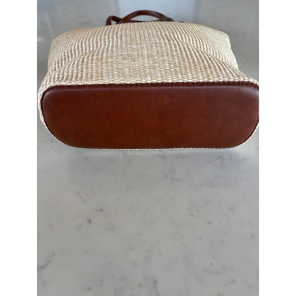 Madewell Woven Straw Transport Tote Leather Trim Brown Tan NF319 NWT - Picture 6 of 11
